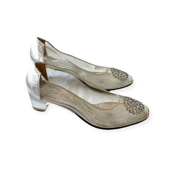 Vintage 60s Clear Plastic Vinyl Shoes by Beth and Herbert Levine with Rhinestone - Picture 6 of 16